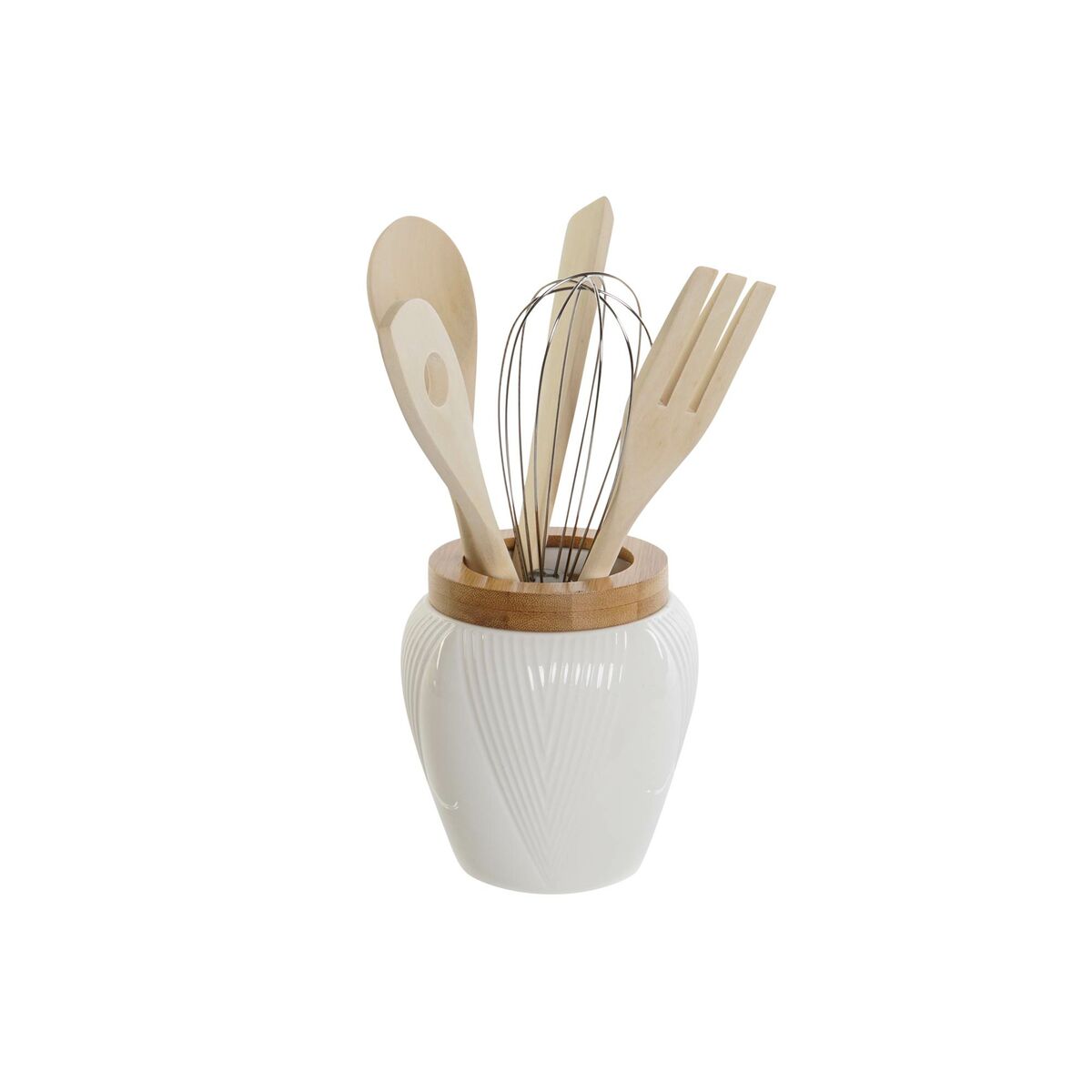Nádoba na kuchynské náradie DKD Home Decor Biela Bambus Porcelán 10,5 x 10,5 x 12 cm 6 Kusy