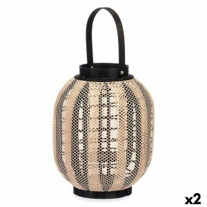 Svietnik Lampa S rukoväťou Béžová Drevo Látka 27 x 32 x 27 cm (2 kusov)