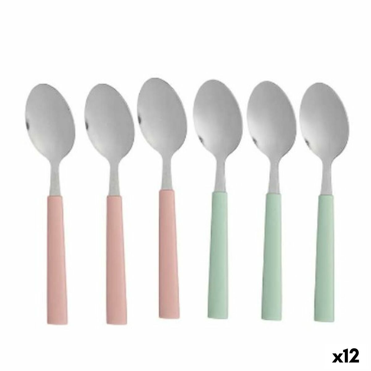 Sada lyžičiek Dezert zelená Ružová Striebristý Nerezová oceľ Plastické 15,7 cm (12 kusov)
