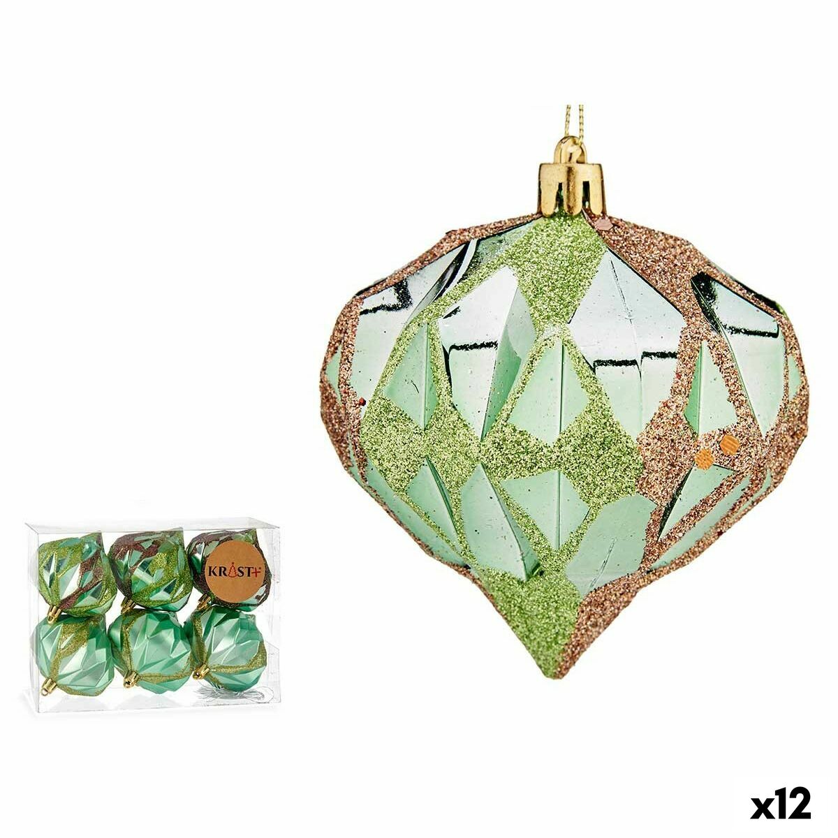 Sada vianočných gúľ Diamant zelená Plastické 8 x 9 x 8 cm (12 kusov)
