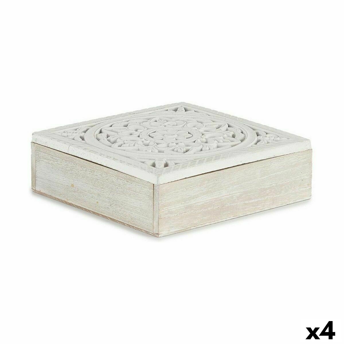 Ozdobná krabica Biela Drevo 22 x 7,5 x 22 cm (4 kusov)