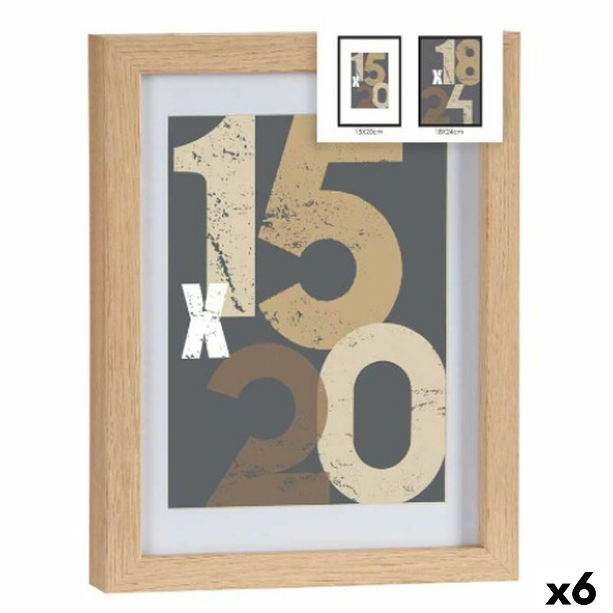 Nástenný rámik na fotky Prírodná Sklo Drevo MDF 20,5 x 2,5 x 26,5 cm (6 kusov)