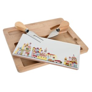 Sada Pohárov na Aperitív DKD Home Decor 24,5 x 20 x 1,2 cm Červená Biela Viacfarebná Kamenina Cottage Domy
