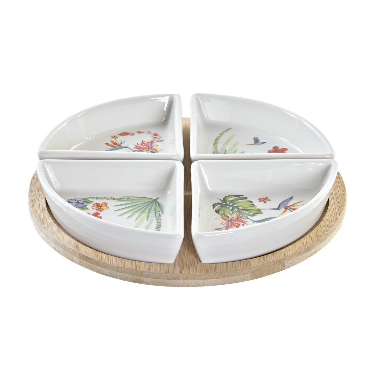 Sada Pohárov na Aperitív DKD Home Decor Biela Viacfarebná Prírodná Bambus Kamenina Tropické 21,5 x 21,5 x 1 cm (5 pcs)