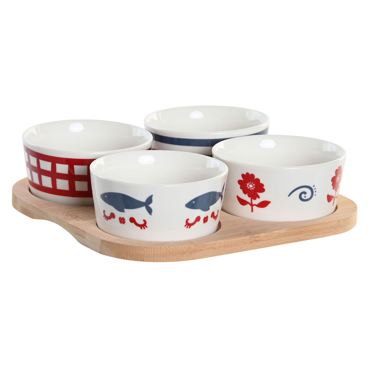 Sada Pohárov na Aperitív DKD Home Decor 19,7 x 19,7 x 1 cm Prírodná Červená Modrá Biela Kamenina Stredozemný Domy