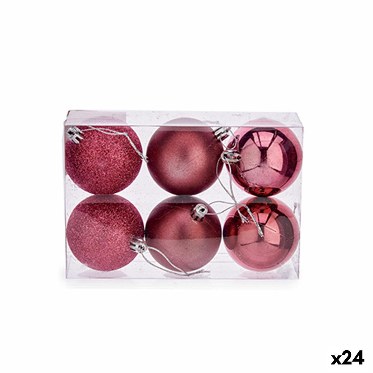 Sada vianočných gúľ Ružová PVC ? 8 cm (24 kusov)