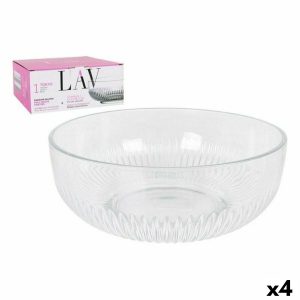 Miska na šalát LAV CP112-1 Transparentná Sklo 23 x 23 x 10 cm (4 kusov) (2600 cc) (ø 23 x 9,4 cm)