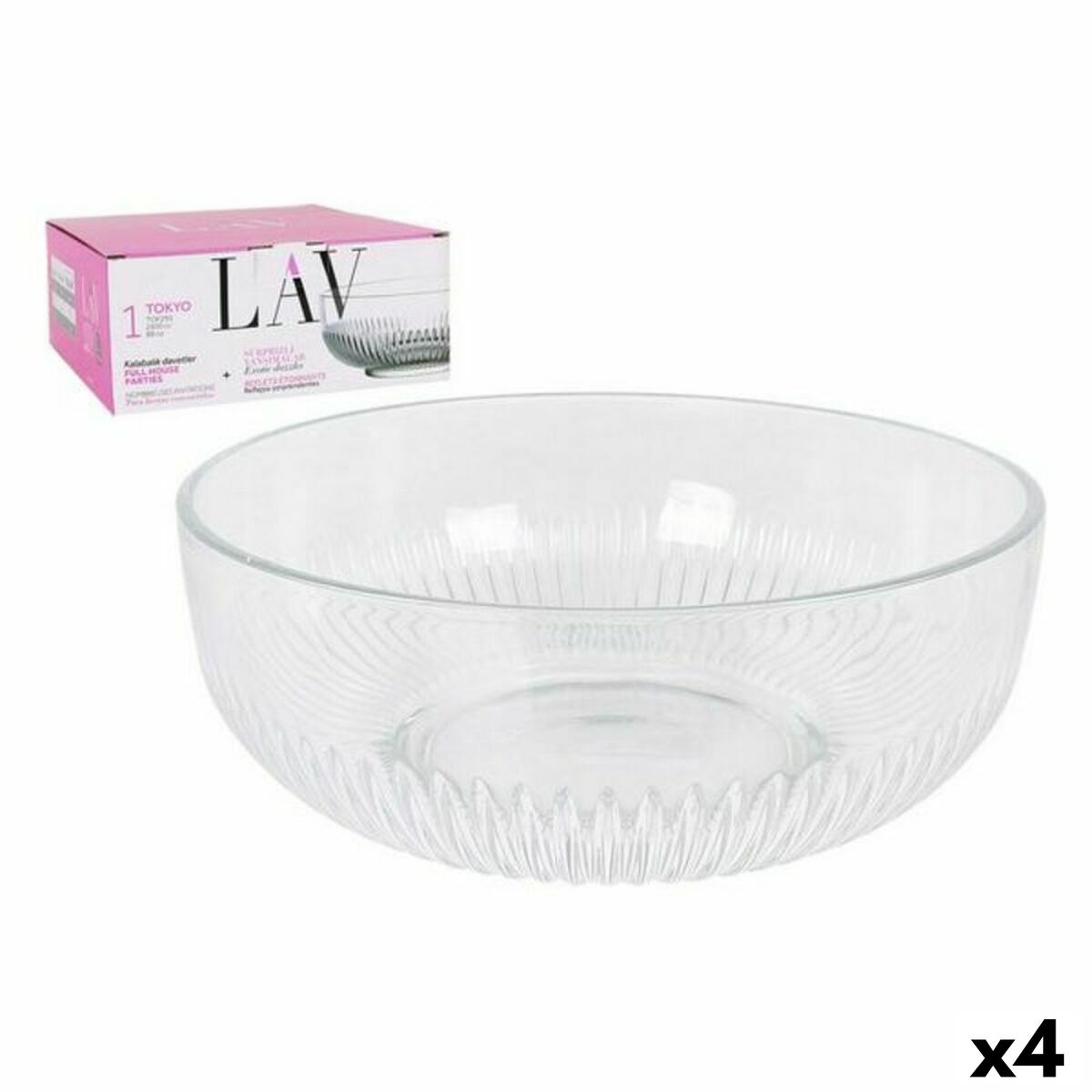 Miska na šalát LAV CP112-1 Transparentná Sklo 23 x 23 x 10 cm (4 kusov) (2600 cc) (ø 23 x 9,4 cm)