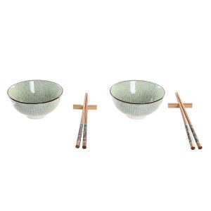 Sada na sushi DKD Home Decor 30 x 21 x 7 cm zelená Nebeská modrá Kamenina Orientálny (6 Kusy)