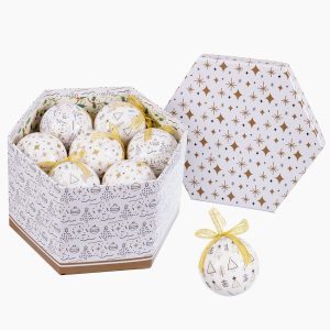 Vianočné gule Biela Zlatá Papier Polyfoam 7,5 x 7,5 x 7,5 cm (14 kusov)