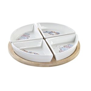 Sada Pohárov na Aperitív DKD Home Decor Modrá Prírodná Bambus Kamenina Stredozemný 21,5 x 21,5 x 1 cm (5 pcs)