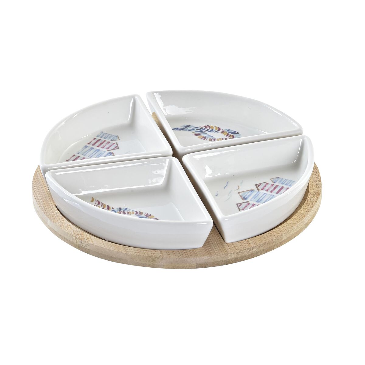 Sada Pohárov na Aperitív DKD Home Decor Modrá Prírodná Bambus Kamenina Stredozemný 21,5 x 21,5 x 1 cm (5 pcs)