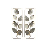 Dekorácia na stenu Home ESPRIT Sivá Zlatá Moderný Kvetina 31 x 2,5 x 89,5 cm (2 kusov)