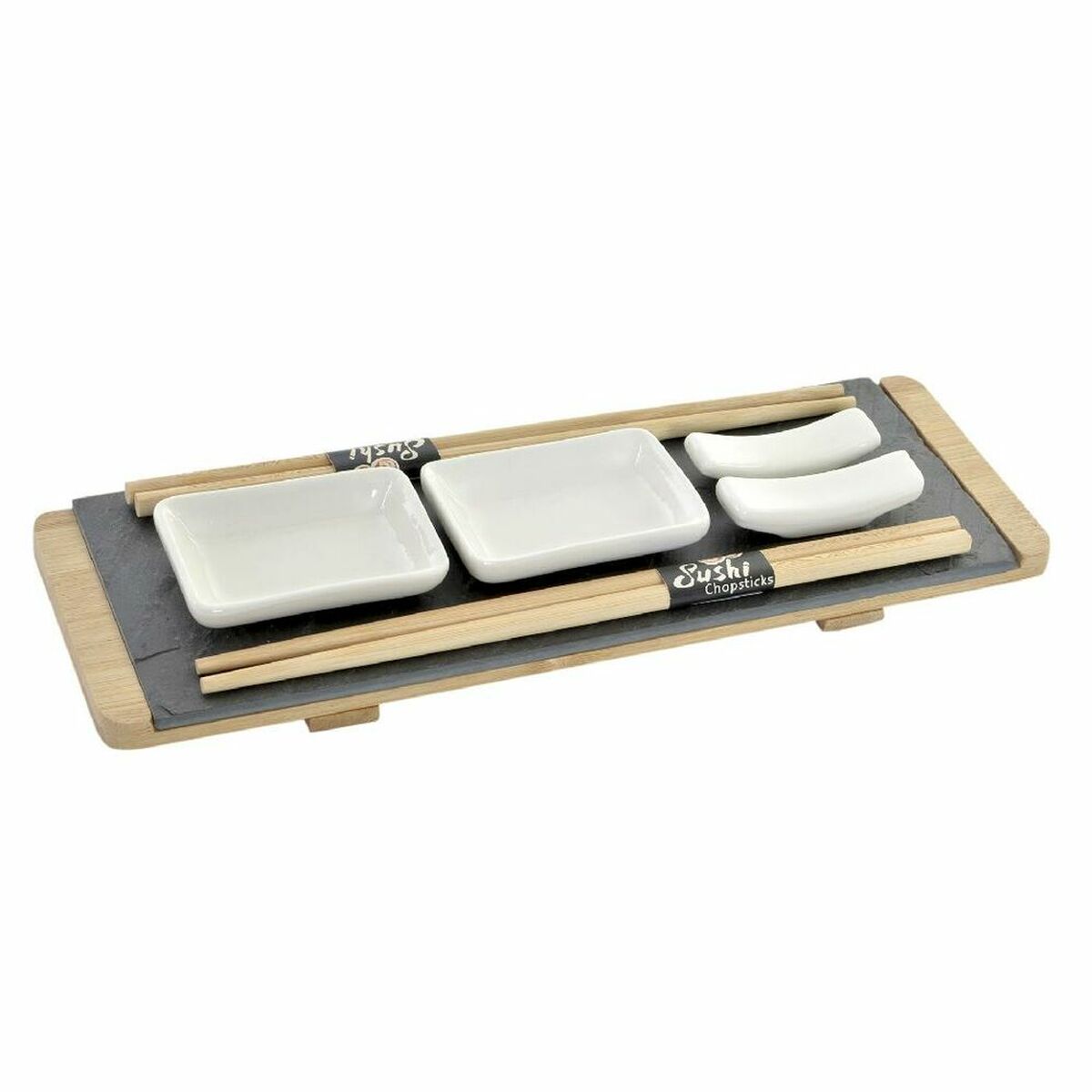 Sada na sushi DKD Home Decor Gaštanová Čierna Prírodná Bambus Tabuľa 30 x 10 x 3,5 cm (9 Kusy) (30 x 10 x 3,5 cm)