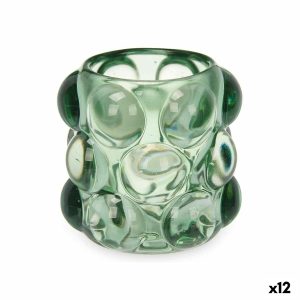 Svietnik Mikrosféra zelená Sklo 8,4 x 9 x 8,4 cm (12 kusov)