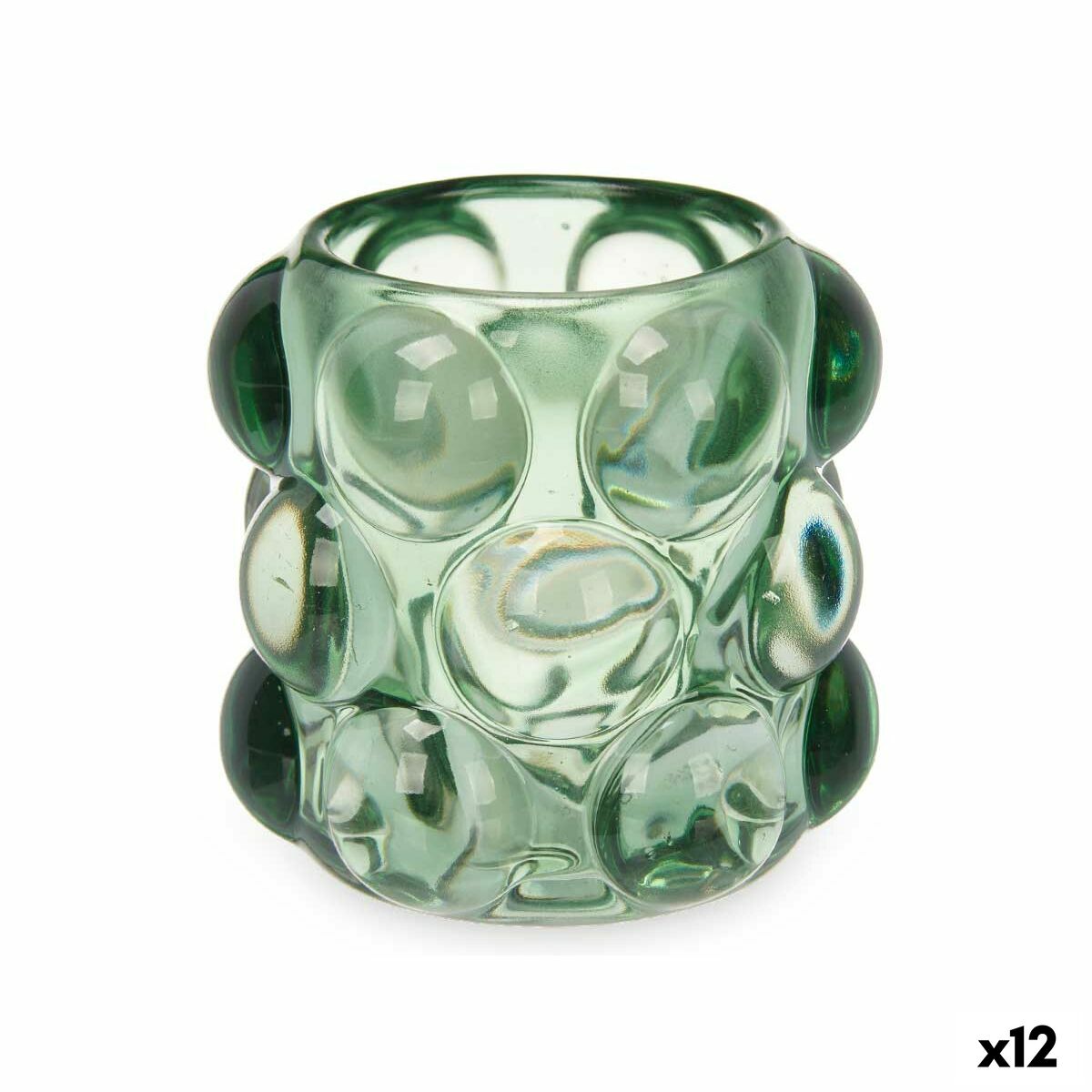 Svietnik Mikrosféra zelená Sklo 8,4 x 9 x 8,4 cm (12 kusov)