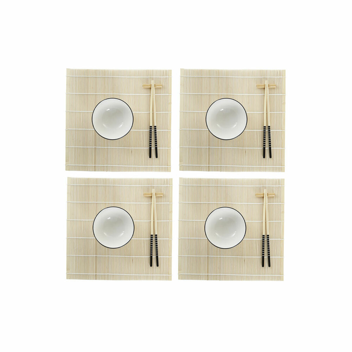 Sada na sushi DKD Home Decor Bambus Kamenina Biela Orientálny 14,5 x 14,5 x 31 cm (16 Kusy)