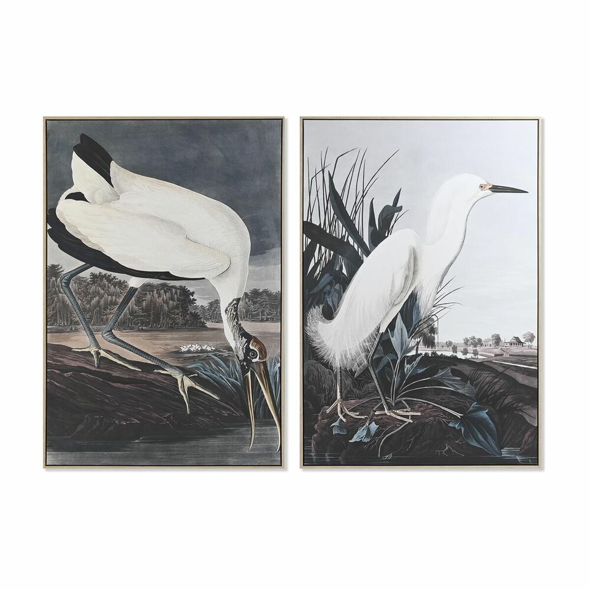 Maľba DKD Home Decor 83 x 4 x 123 cm Vták Orientálny (2 kusov)