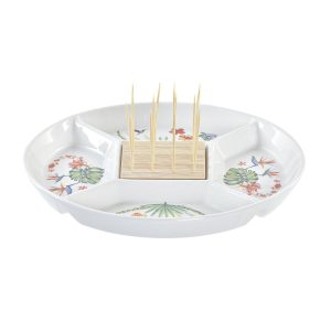 Tácka na chuťovky DKD Home Decor Viacfarebná Prírodná Bambus Kamenina Tropické 23,5 x 23,5 x 7 cm