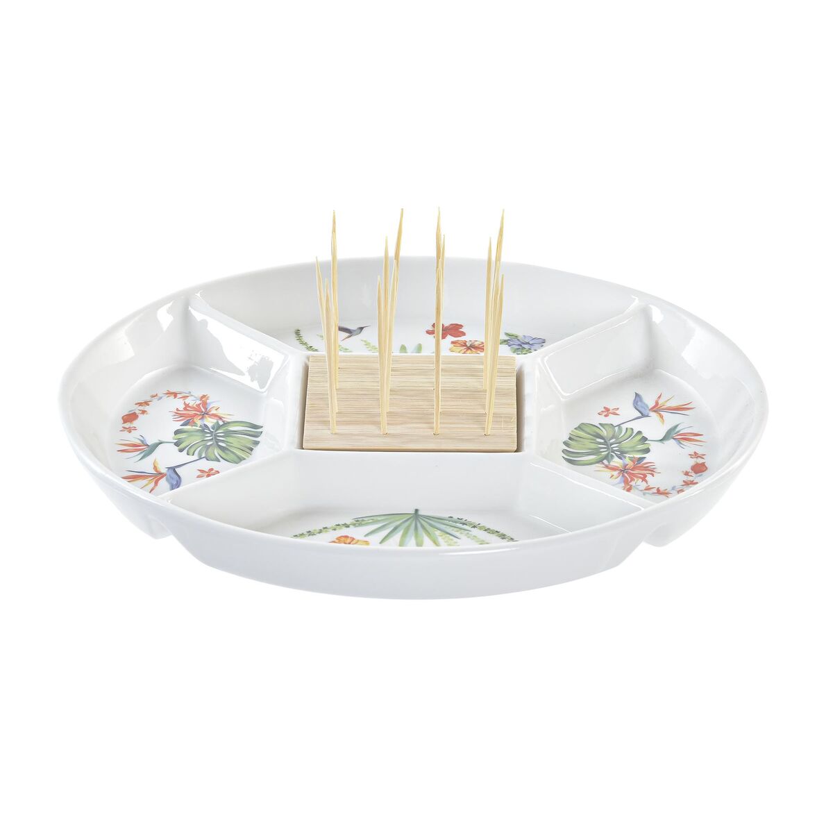 Tácka na chuťovky DKD Home Decor Viacfarebná Prírodná Bambus Kamenina Tropické 23,5 x 23,5 x 7 cm