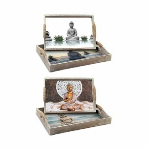 Súprava táciek DKD Home Decor 40 x 30 x 6 cm Drevo MDF (2 kusov)