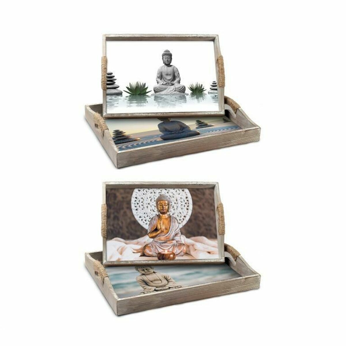 Súprava táciek DKD Home Decor 40 x 30 x 6 cm Drevo MDF (2 kusov)