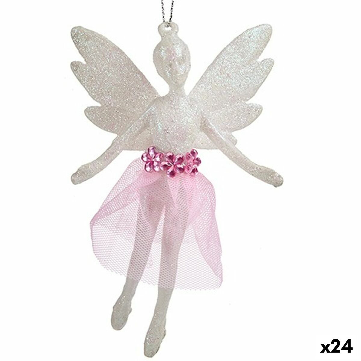 Vianočná ozdoba víla Biela Plastické Trblietky 8 x 12 x 5 cm (24 kusov)