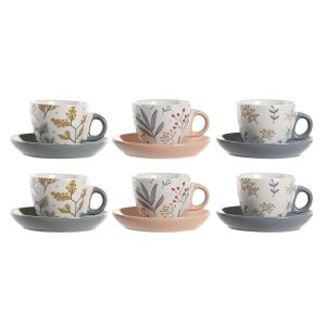 Súprava šálok s podšálkami DKD Home Decor Modrá Sivá Viacfarebná Svetlo ružová Porcelán 90 ml 11 x 11 x 2 cm (3 kusov)