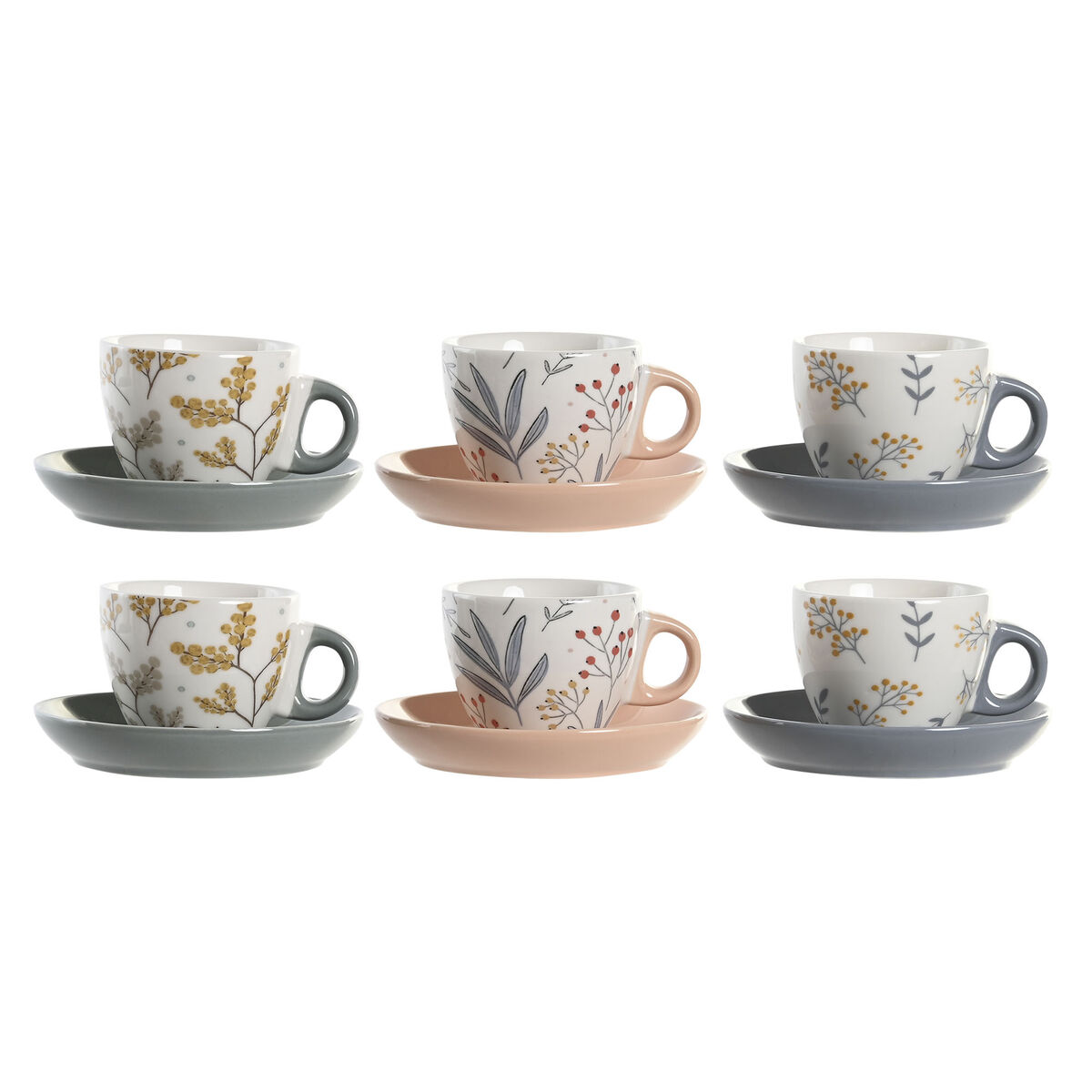 Súprava šálok s podšálkami DKD Home Decor Modrá Sivá Viacfarebná Svetlo ružová Porcelán 90 ml 11 x 11 x 2 cm (3 kusov)