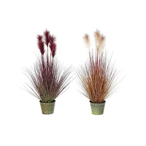 Okrasná rastlina DKD Home Decor Kocka 30 x 30 x 106 cm Oranžová Polyetylén Burgundská Mosadz (2 kusov)