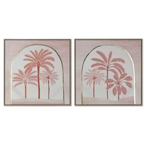 Maľba Home ESPRIT Béžová Koralová Palmy Koloniálny štýl 60 x 2,5 x 60 cm (2 kusov)