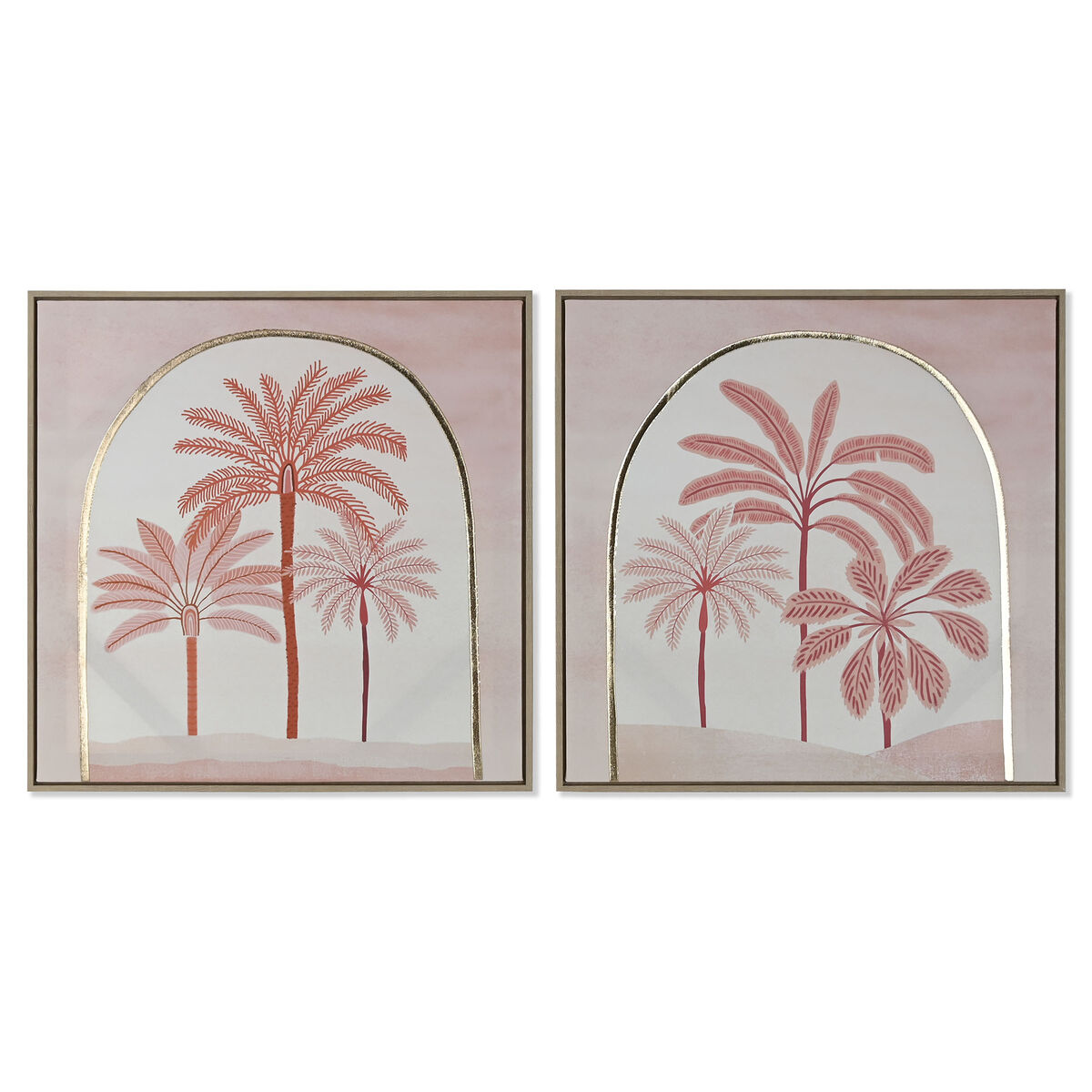 Maľba Home ESPRIT Béžová Koralová Palmy Koloniálny štýl 60 x 2,5 x 60 cm (2 kusov)
