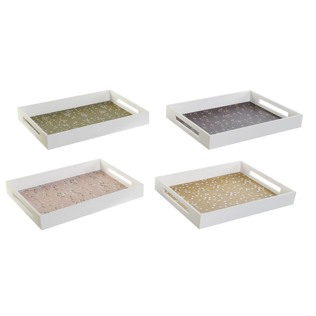 Tácňa DKD Home Decor zelená Horčica Tmavo hnedá Svetlo ružová Drevo MDF 40 x 30 x 5 cm (4 kusov)