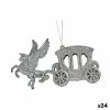 Vianočná ozdoba Zázračný vozík Striebristý Plastické Trblietky 15,5 x 8,5 x 4,5 cm (24 kusov)
