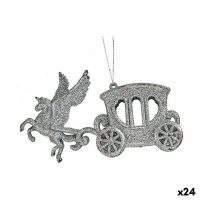 Vianočná ozdoba Zázračný vozík Striebristý Plastické Trblietky 15,5 x 8,5 x 4,5 cm (24 kusov)