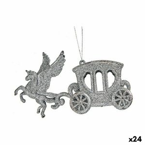 Vianočná ozdoba Zázračný vozík Striebristý Plastické Trblietky 15,5 x 8,5 x 4,5 cm (24 kusov)