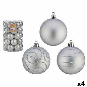 Sada vianočných gúľ Striebristý PVC ? 6 cm (4 kusov)