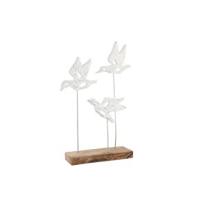 Dekoratívne postava DKD Home Decor Gaštanová Biela Železo Mangové drevo Vtáky (32 x 10 x 51 cm)