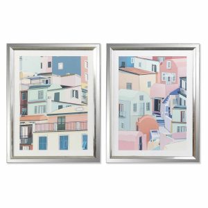 Maľba DKD Home Decor 69 x 3 x 89 cm Domy Mestská (2 kusov)