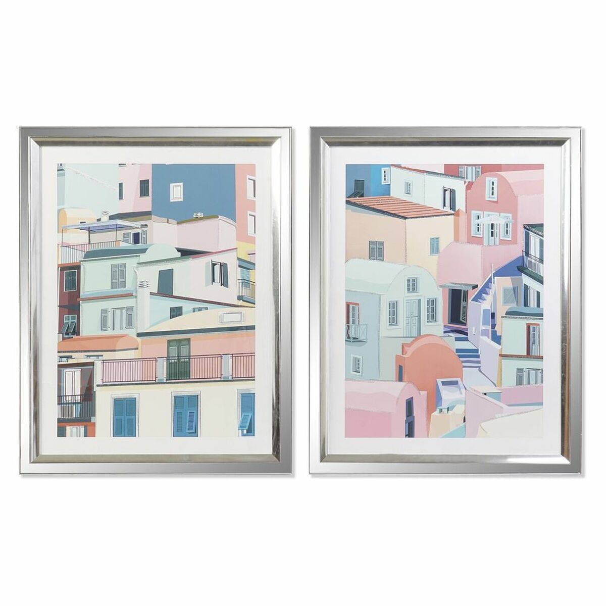 Maľba DKD Home Decor 69 x 3 x 89 cm Domy Mestská (2 kusov)