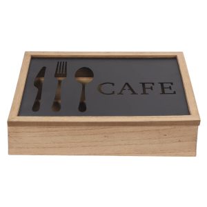 Organizér na príbor DKD Home Decor Gaštanová Čierna Kov Aluminium Drevo MDF Vintage 25 x 18 x 6 cm