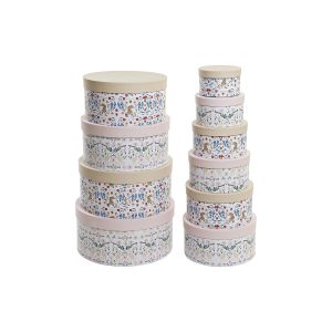 Sada organizačných stohovateľných krabíc DKD Home Decor zvierat Okrúhly Kvety Kartón (37,5 x 37,5 x 18 cm)