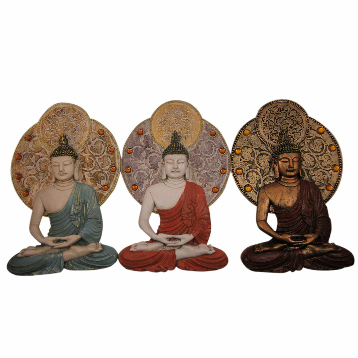 Dekorácia na stenu DKD Home Decor 20 x 4 x 30,3 cm Červená Modrá Zlatá Buddha Orientálny (3 Kusy)