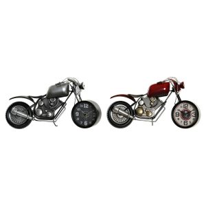 Stolné hodiny DKD Home Decor Motorka 44 x 13,5 x 23 cm Červená Sivá Motocykel Železo Vintage (2 kusov)