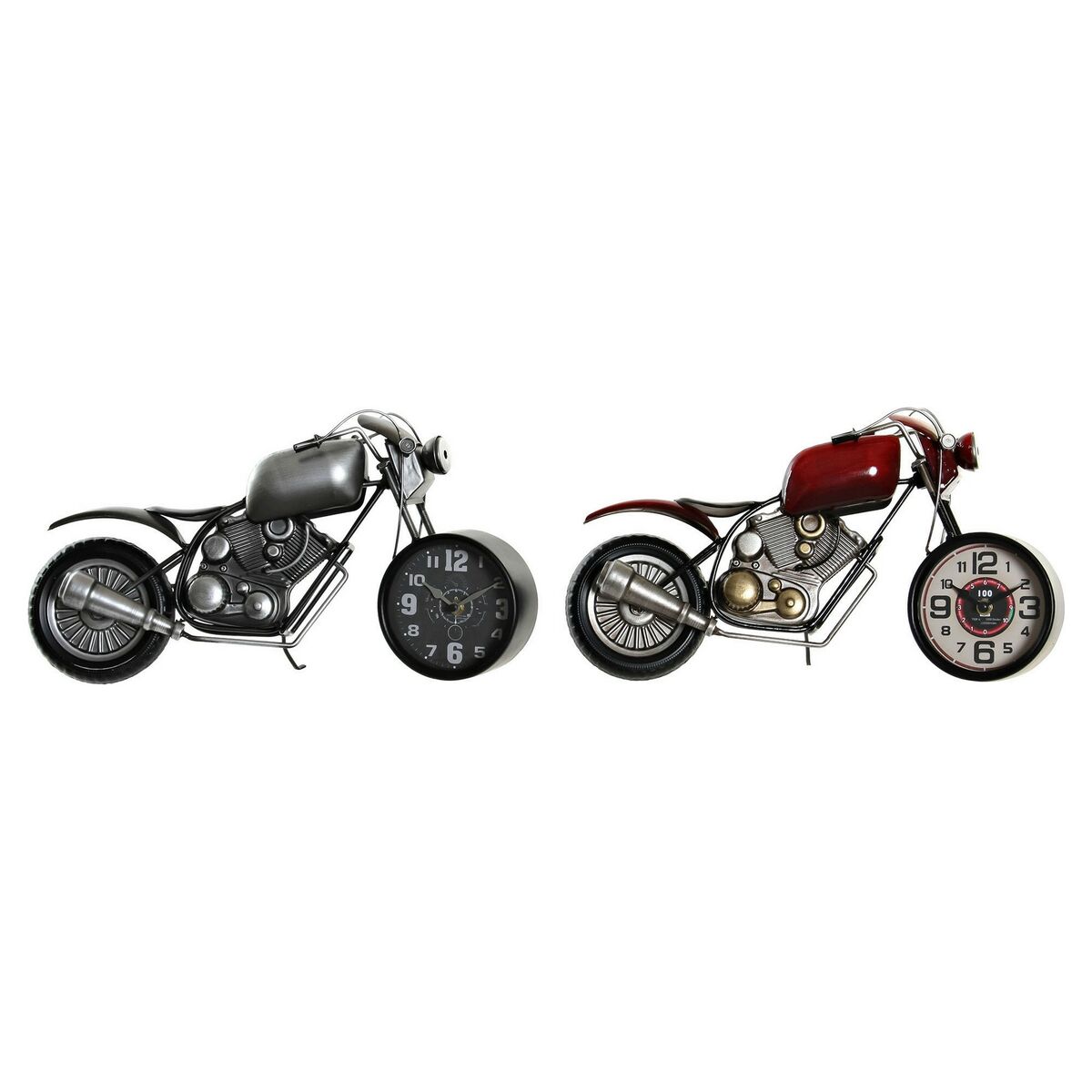 Stolné hodiny DKD Home Decor Motorka 44 x 13,5 x 23 cm Červená Sivá Motocykel Železo Vintage (2 kusov)