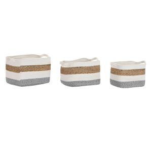 Súprava košíkov DKD Home Decor Biela Prírodné vlákno 36 x 27 x 27 cm 3 Kusy