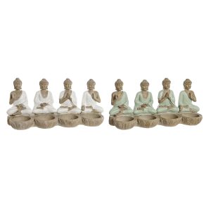 Dekoratívne postava Home ESPRIT Biela zelená Buddha Orientálny 24 x 9 x 11 cm (2 kusov)