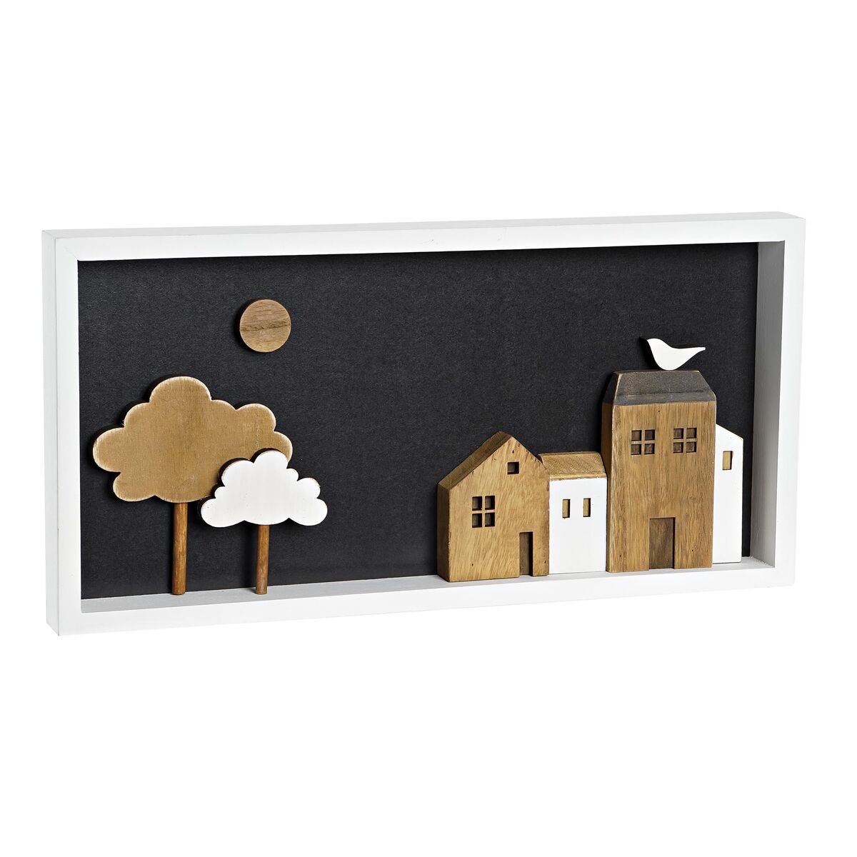 Dekorácia na stenu DKD Home Decor Biela Gaštanová Domy Mestská 40 x 3,5 x 20 cm