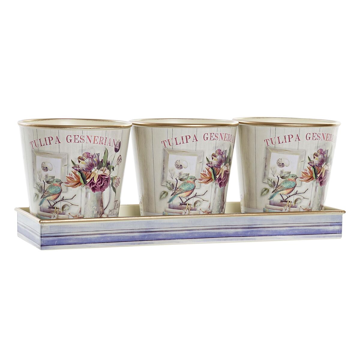 Sada kvetináčov DKD Home Decor Ružová Zlatá PVC Aluminium Shabby Chic 38 x 13 x 14 cm (3 Kusy)