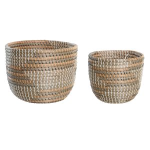 Súprava košíkov DKD Home Decor 28 x 28 x 22 cm Tropické Morská tráva